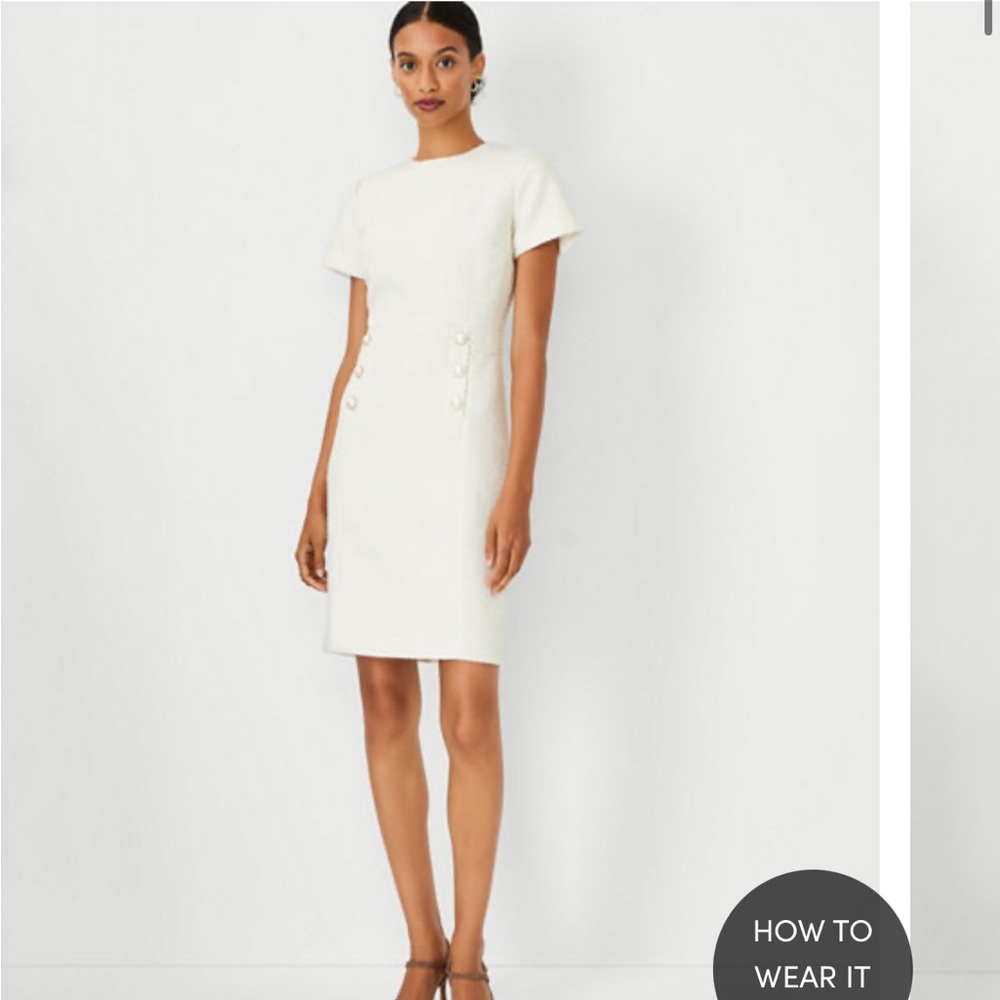 Brand New With Tags Unworn Ann Taylor Petite Dress in Offwhite Tweed size 0P.